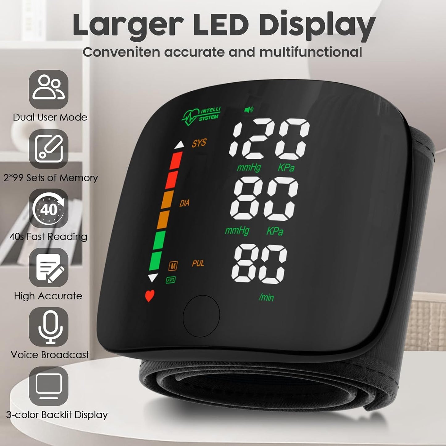 Blood Pressure Wrist Monitor Led Display