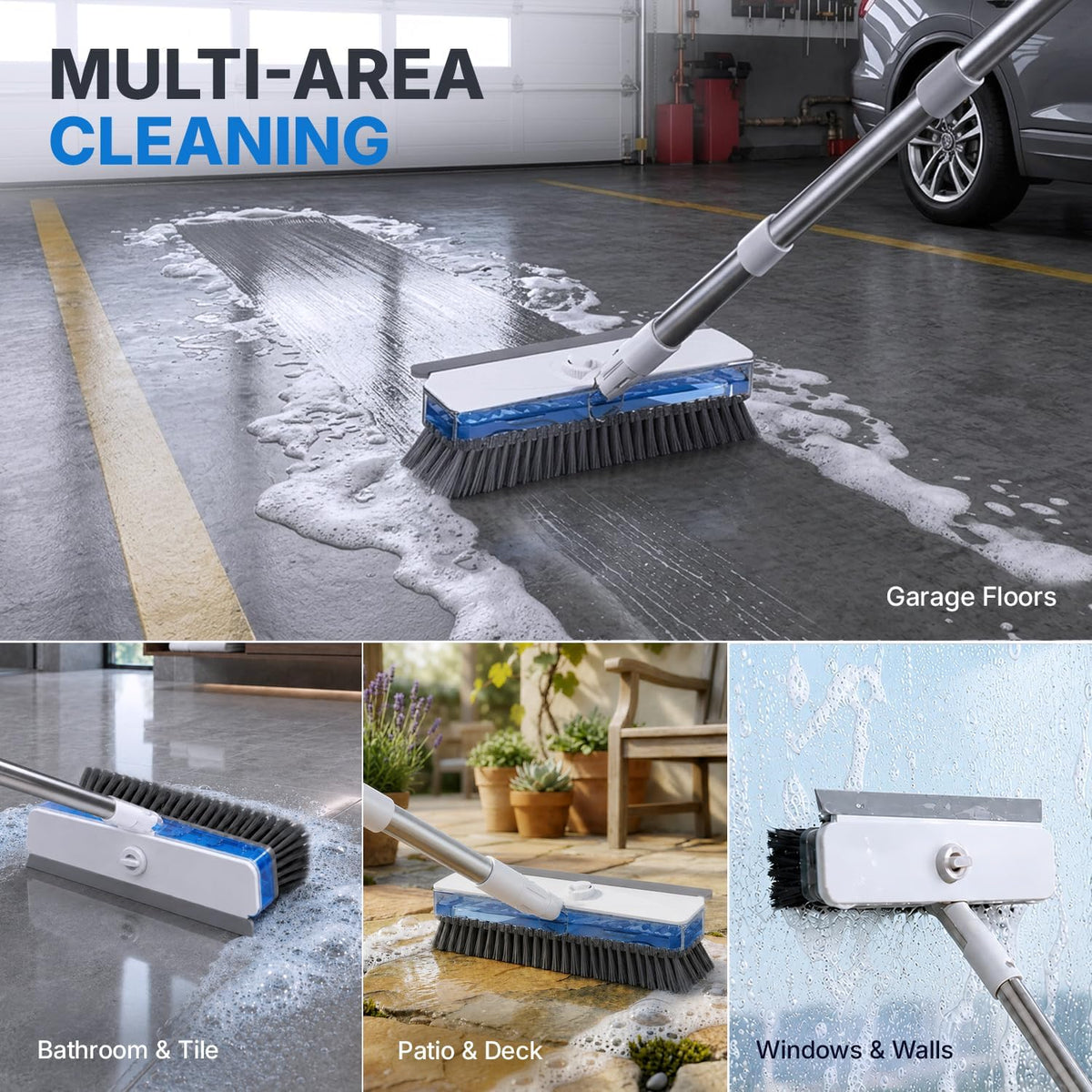 3-in-1 Floor Scrub Brush with Liquid Dispenser