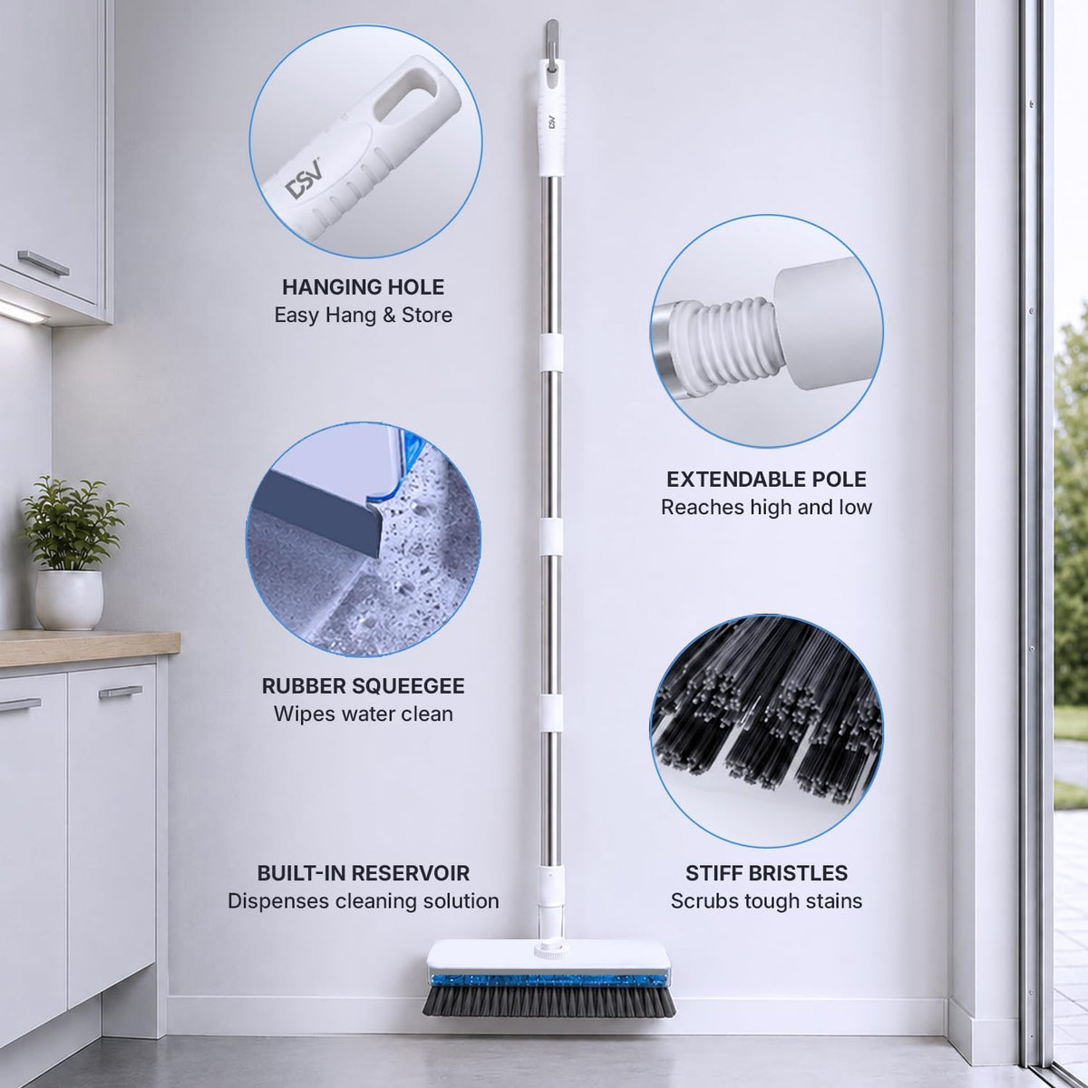 3-in-1 Floor Scrub Brush with Liquid Dispenser