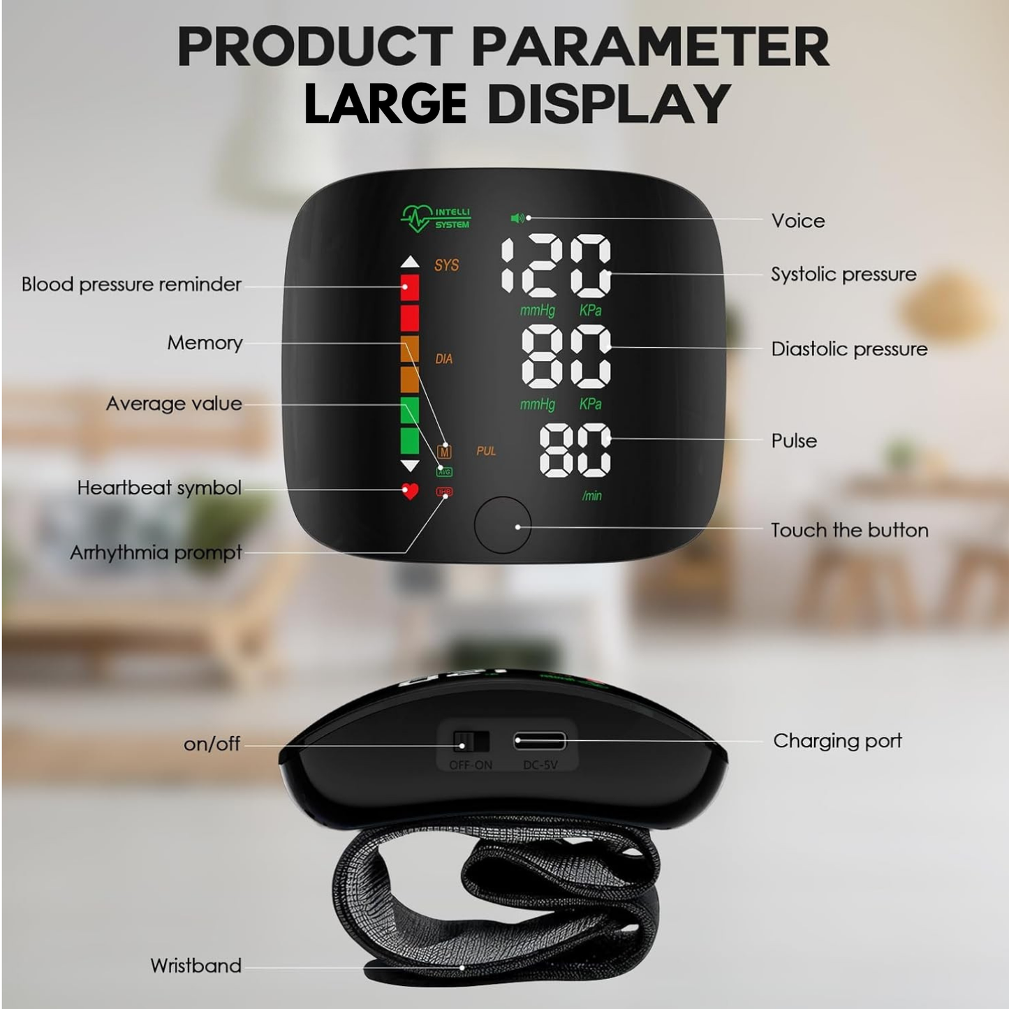 Blood Pressure Wrist Monitor Led Display